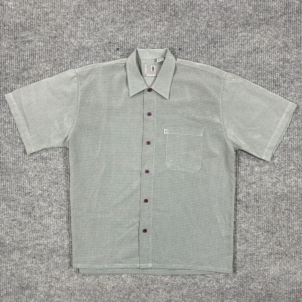 Vintage Pineapple Connection Mens Small Green Micro Check Button Front Shirt
